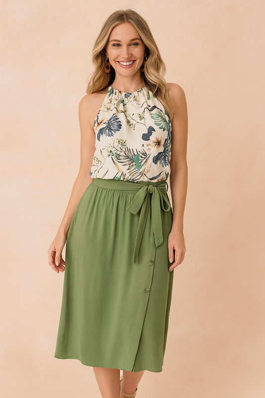 Tropical Print Halter Blouse with Waist Tie – Solana