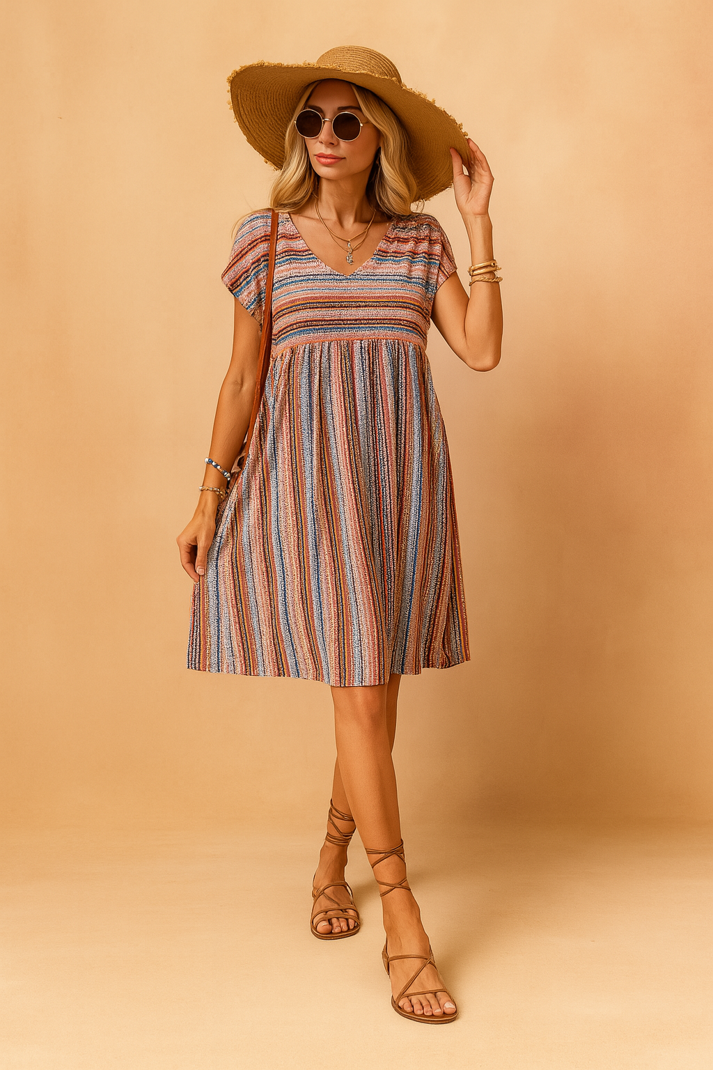 Josie Airy Boho Mini Dress – Lightweight Striped Summer Dress for Women