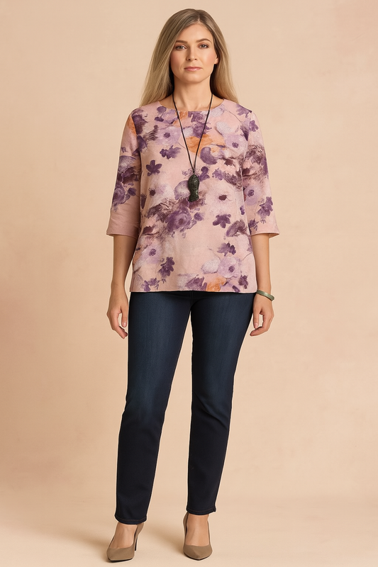 Floral Loose Fit Blouse with 3/4 Sleeves – Amaya