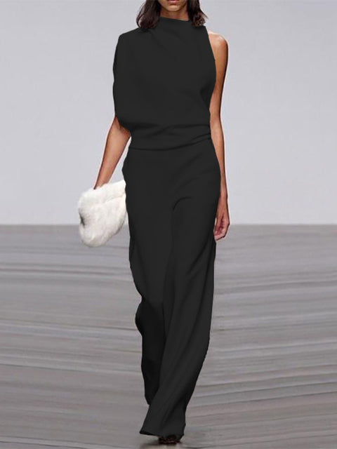Allure Sleeveless Flared Jumpsuit – Elegant Open Back
